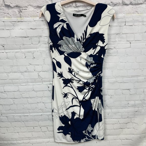 RALPH LAUREN Surplice V-Neck Cap Sleeve Pleated Waist Floral Print Dress - Picture 1 of 7